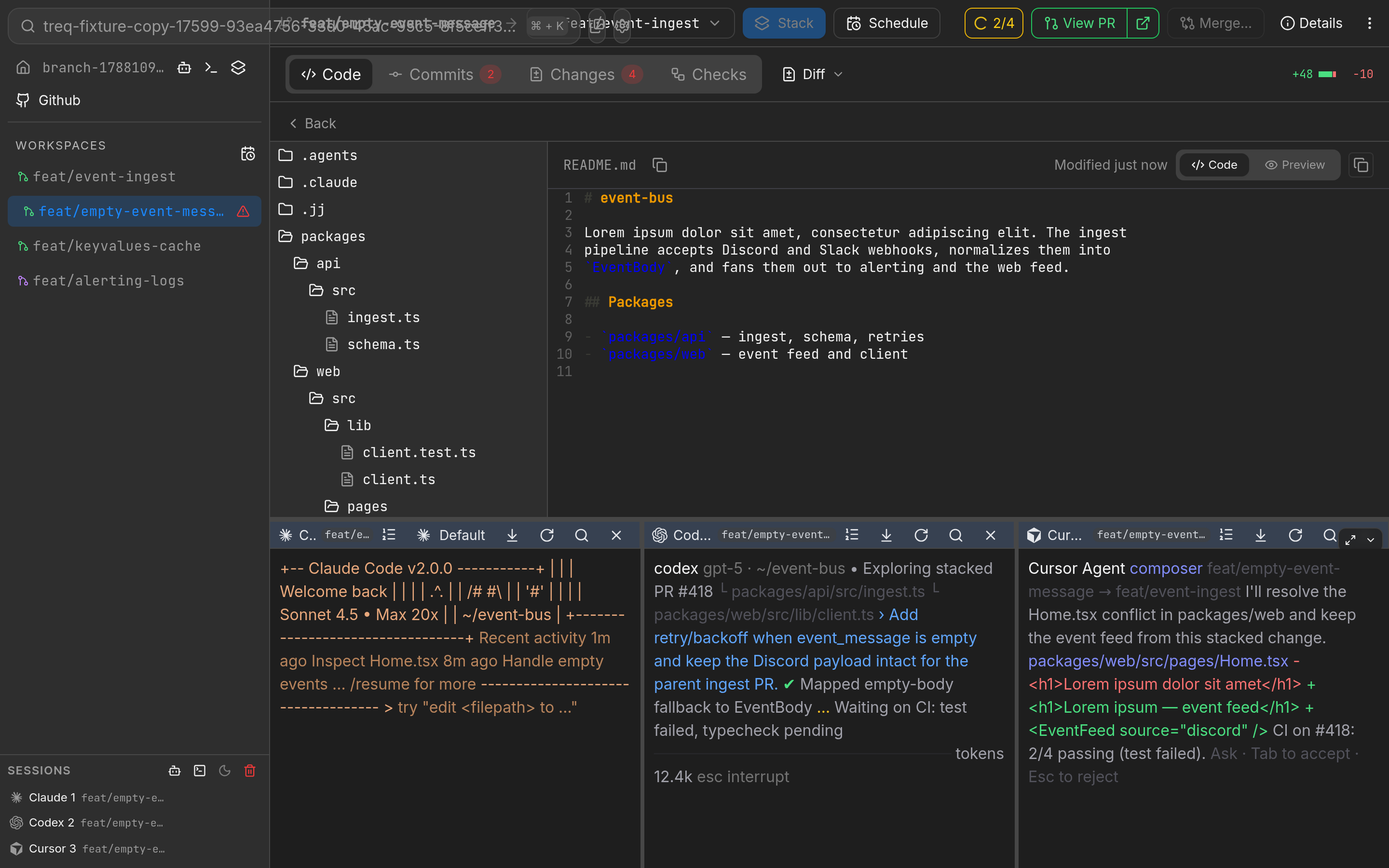 Treq code review screenshot showing comments sent to Claude