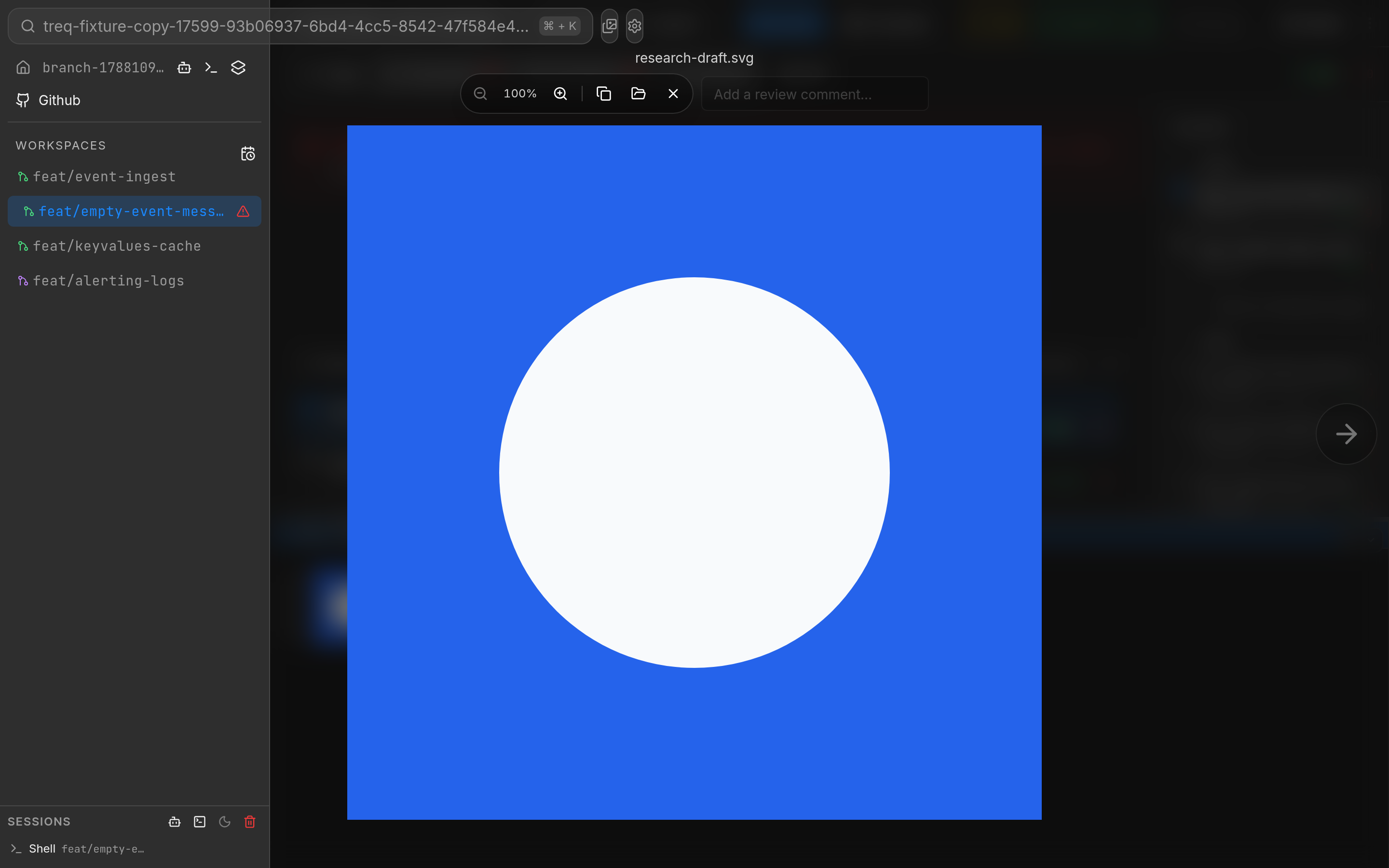 Asset lightbox open after clicking the thumbnail